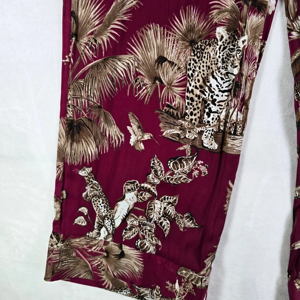 Banana Republic Women S Burgundy Safari Leopard Tropical Wide Leg Pants Wine